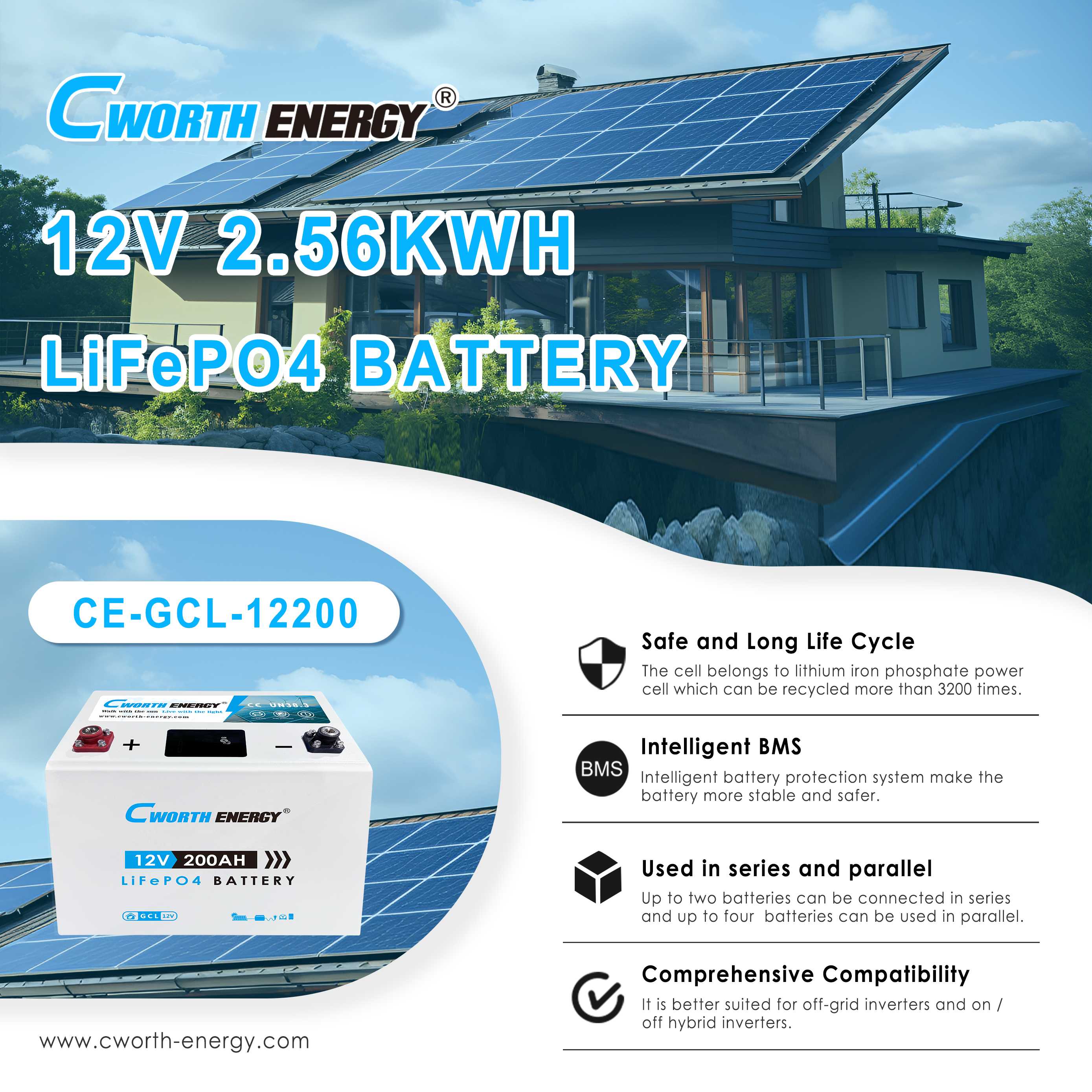 CWORTH 12V 2.56KWH LITHIUM ION BATTERY (CE-GCL-12200)